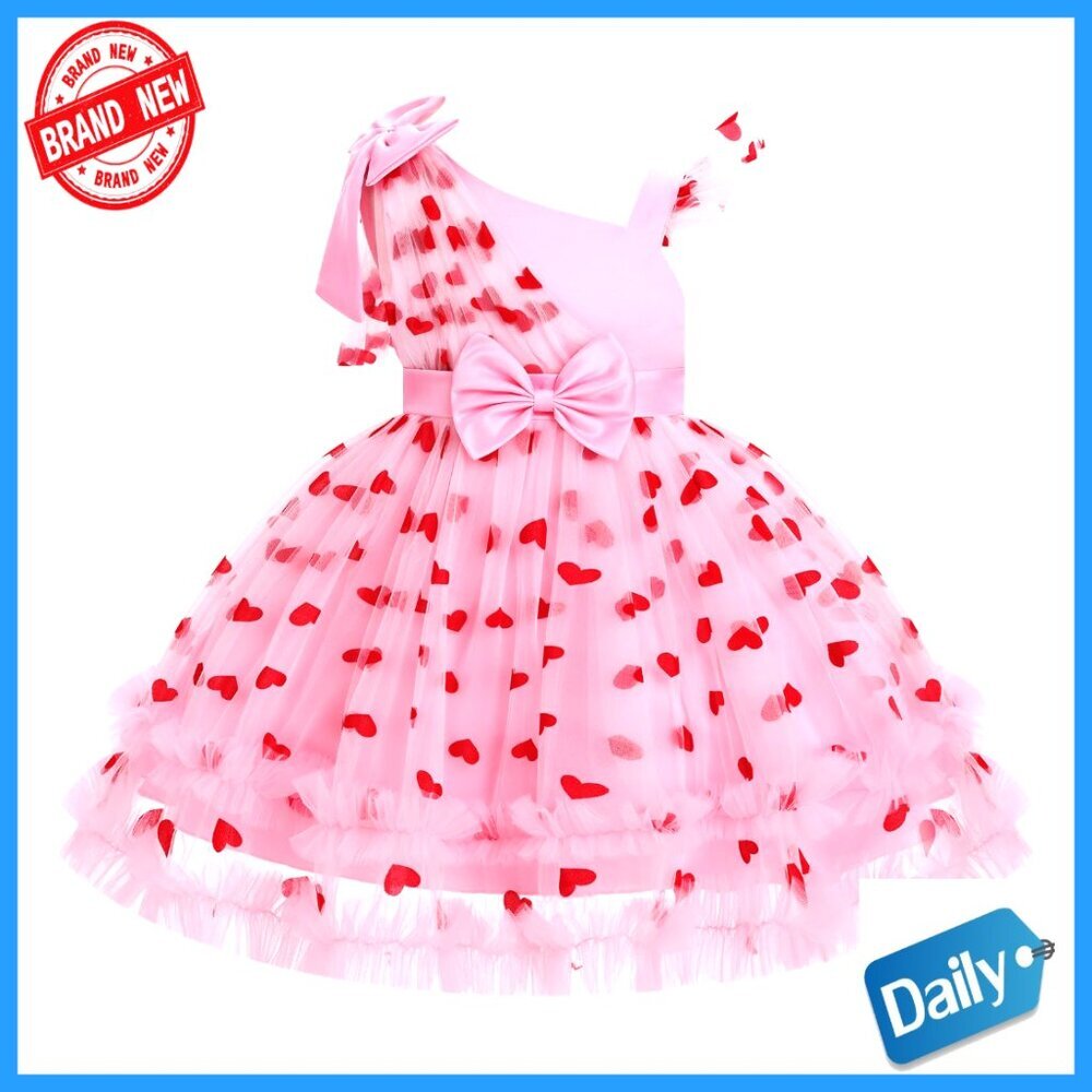 Girls Glitter Heart Tulle Princess Dress for Weddings Birthday Pageant Formal